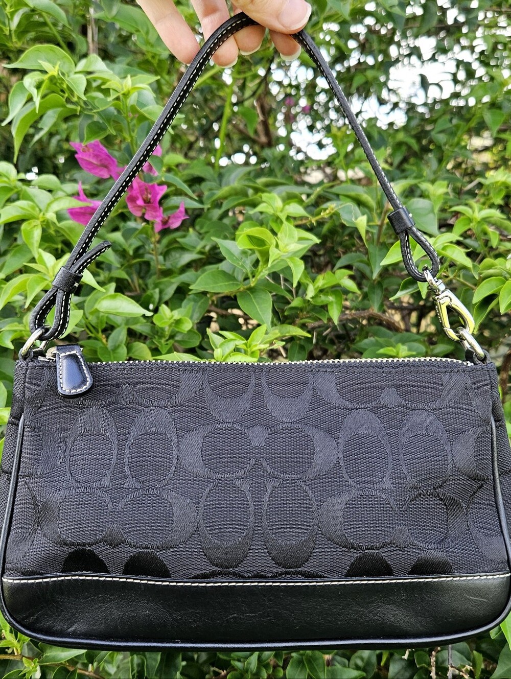 Vintage Coach Signature Demi 6094 Black Jacquard Leather Shoulder Bag Y2K